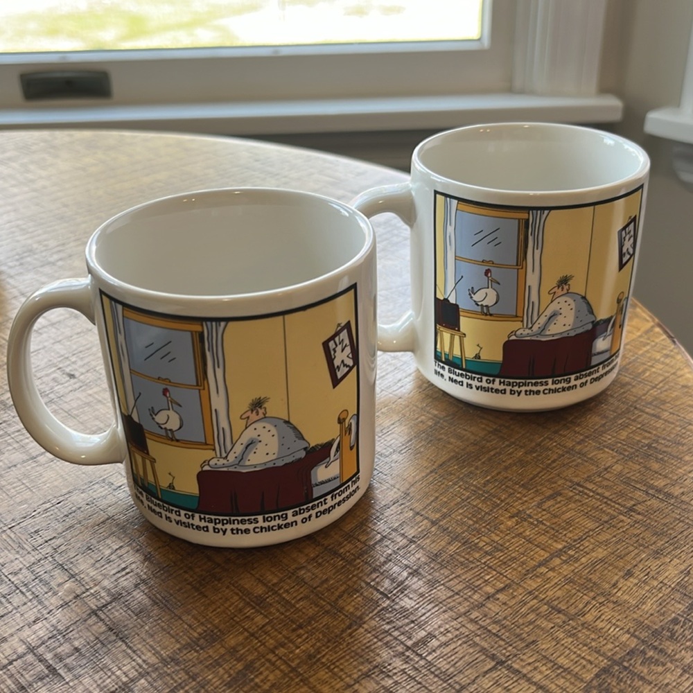 VTG 1988 Far Side Gary Larson Mug Bluebird of Happiness - Chicken of Depression